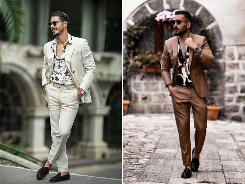 alt: Áo sơ mi họa tiết mặc trong vest nam tạo nên phong cách phá cách