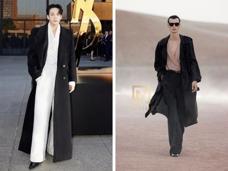 Áo măng tô nam dáng dài quá gối Saint Laurent