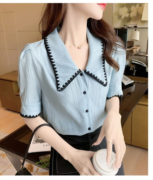 Áo sơ mi nữ tay lỡ cổ sen