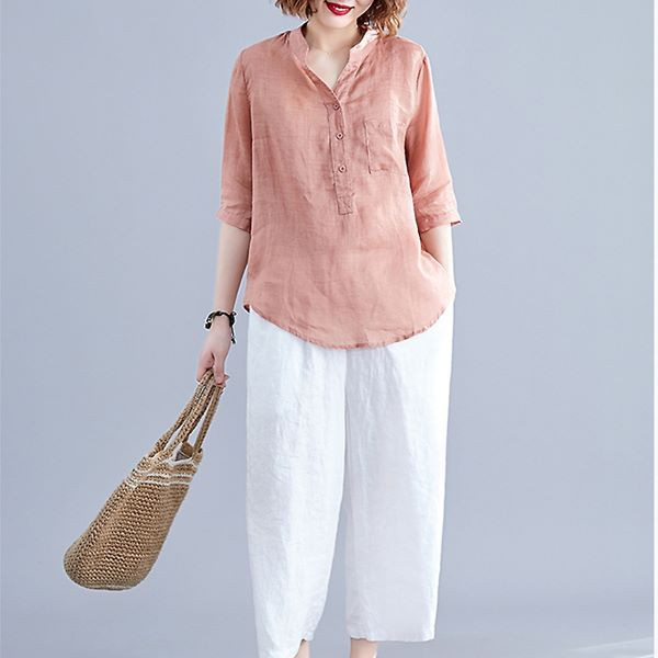 Áo sơ mi nữ tay lỡ cổ tàu