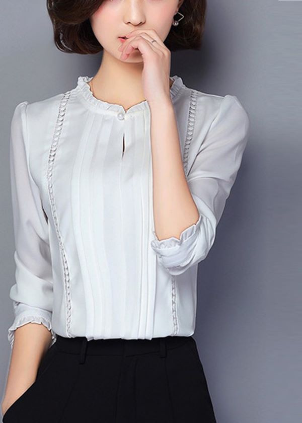 Áo sơ mi tay lỡ nhún bèo cổ