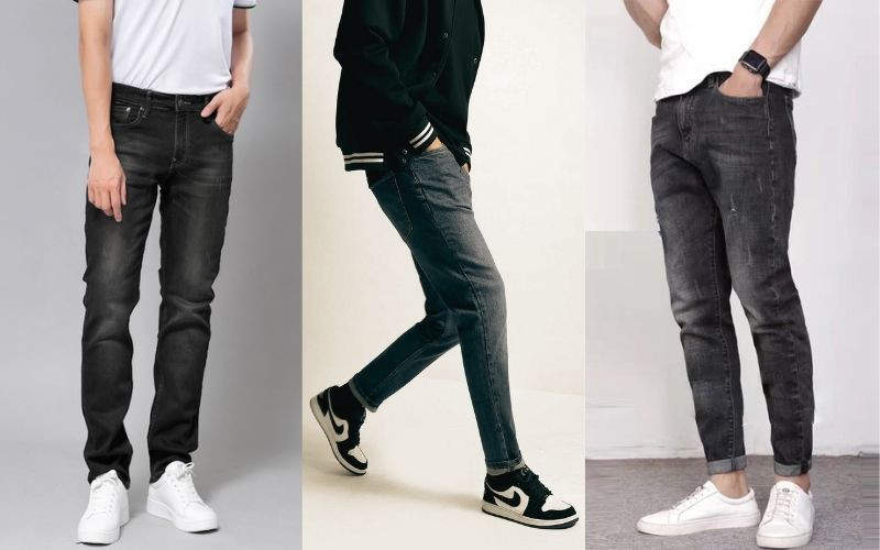 Jean xám dáng slim-fit thời thượng