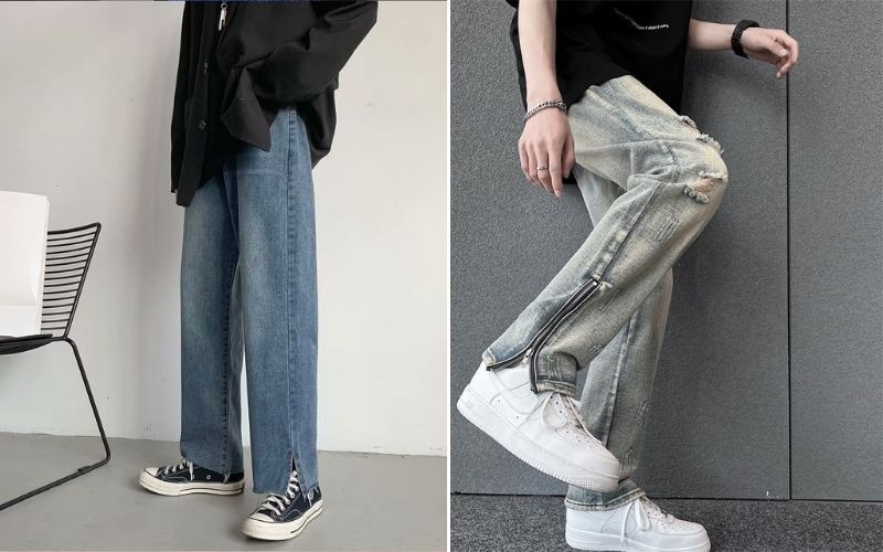 Quần jean phối zip cá tính