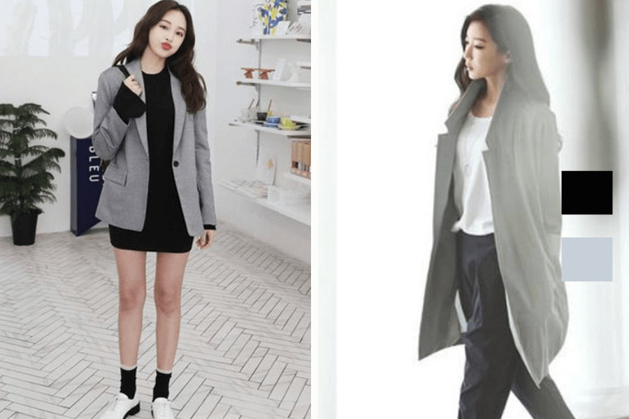 Áo xám phối với quần đen