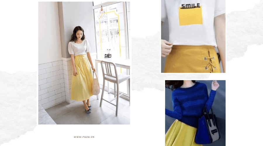 Chân váy màu vàng kết hợp với áo màu gì pc2