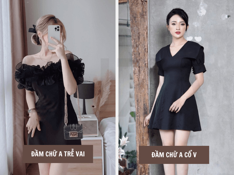 Đầm chữ A trễ vai - Đầm chữ A cổ V