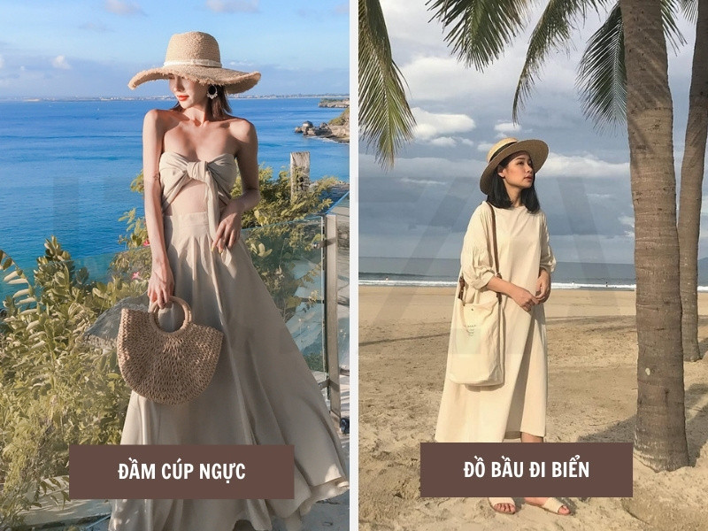 Đầm cúp ngực và đồ bầu đi biển