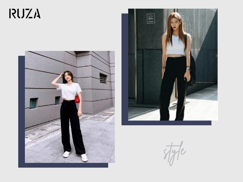 Phối đồ với áo croptop với quần tây